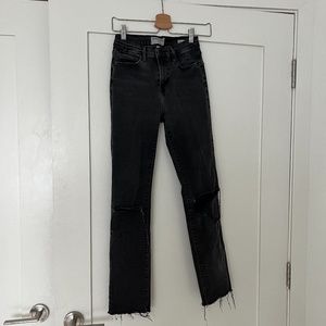 Frame Le High Straight Leg Washed Black Distressed Jeans Size 25